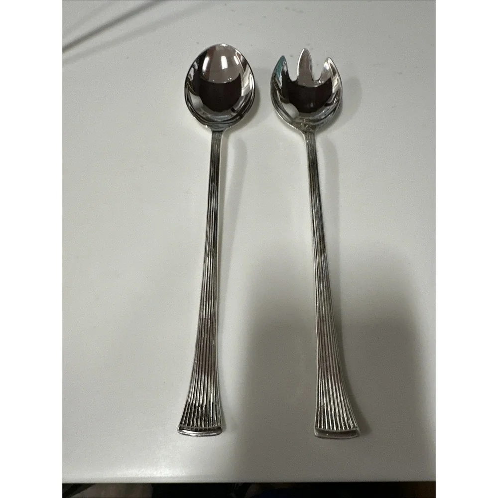 Salad Server Set Cutlery‎ Fork Spoon Italian Silver Plated MCM Hostess